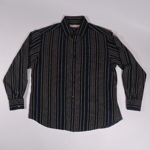 Tommy Bahama Men's Large Black Striped 100% Silk Camp Shirt Button Down Dry Clea